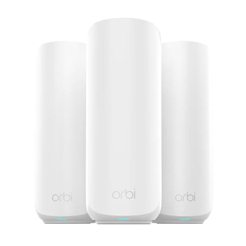NETGEAR Orbi 360 Series Dual-Band WiFi 7 Mesh Network System for Home (RBE363) – Wireless Router + 2 Extenders, Security Features, 5 Gbps, Covers 6,000 sq.ft., 70 Devices, 2.5GB Internet Port, BE5000