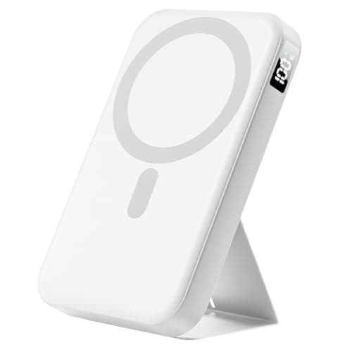 Gxorul Magnetic Portable Charger, 10000mAh Power Bank with Leather Foldable Stand - Travel Essentials, USB-C 20W Fast Charging for Magsafe Battery Pack, Compatible with iPhone 17/16/15/14/13 Series