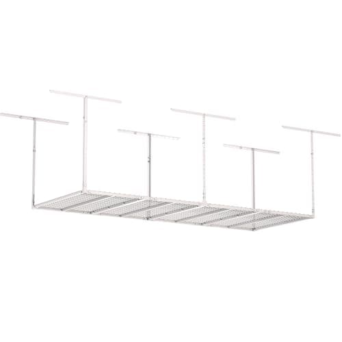 GIOTORENT 3x8FT Heavy Duty Overhead Garage Storage Rack - Adjustable Ceiling Shelving with 600lbs Weight Capacity, Metal Garage Organization System, White 8