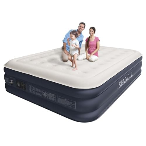 SENNOUL Air Mattress Queen with Built in Pump - 2 Mins Quick Self Inflatable,16"/650lbs Max Blow Up Bed, All Night Stability No Lost Air，No Peculiar Smell for Camping,Home,Guests & Portable Travel