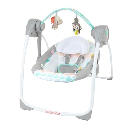 Bright Starts Portable Automatic 6-Speed Baby Swing with Adaptable Speed, Taggies, Music, Removable-Toy-Bar, 0-9 Months 6-20 lbs (Whimsical Wild) 4