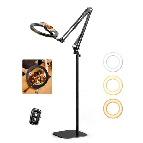 Ring Light with Stand Tripod for iPhone – Evershop 10” Overhead Camera Mount, 70.8” Tall Adjustable Selfie Light with Phone Holder for Video Recording, Photography, Streaming, TikTok, YouTube