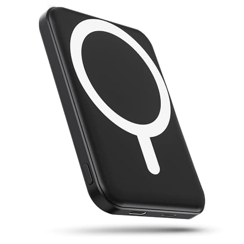 podoru for Magsafe Battery Pack, 5000mAh Magnetic Power Bank with Type-C Cable 20W PD Fast Charging Lighting Input Wireless Portable Charger for iPhone 17/16/15/14/13/12/ All Series-Black
