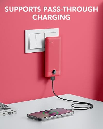 Portable Charger Built-in Cables and AC Wall Plug, VRURC USB C Power Bank 10000mAh, Travel Battery Portable Phone Charger Compact Lightweight External Battery Pack for SmartPhones,Tablets-Viva Magenta 2