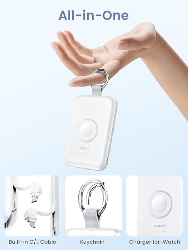 RORRY Portable Charger, 10000mAh PD 20W Fast Charging Portable Charger Power Bank with Built in Cables, Travel Battery Pack for iPhone 17/16/15/14/13/12 and Apple Watch Ultra/11/10/9/8/7/6/5, White 2