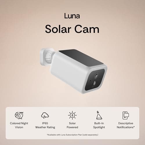 Luna Security Cameras Wireless Outdoor, Battery Camera w/Solar Panel, Spotlight, 2.4GHz Wi-Fi, Smart GenAI Human Detection, Cloud Storage, 2K Color Night Vision, IP65 Camera for Outdoor Surveillance 2