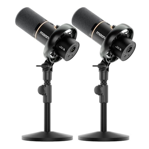 MAONO PD200W Hybrid Wireless Podcast Equipment Bundle for 2, XLR USB Dynamic Microphone Kit with 2 Desktop Stand, Software, Noise Cancellation, for Co-hosted podcast, Vocal Recording, Content Creation