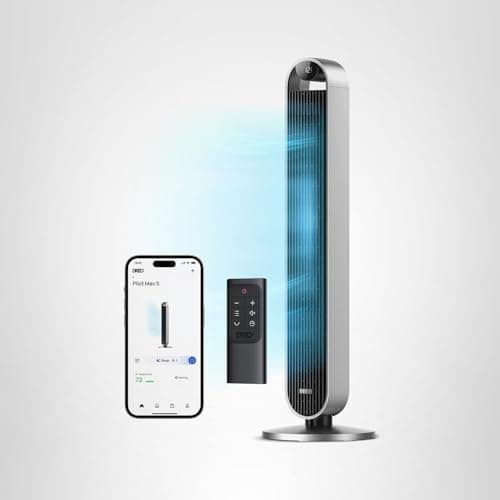 Dreo Tower Fan for Bedroom, 42 Inch 120° Oscillating Fan, 25dB Quiet DC Motor, 28ft/s Velocity Bladeless Standing Fan with 12 Speeds, 4 Modes, 12H Timer Cooling Fans for Home, Living Room, Pilot Max S 5