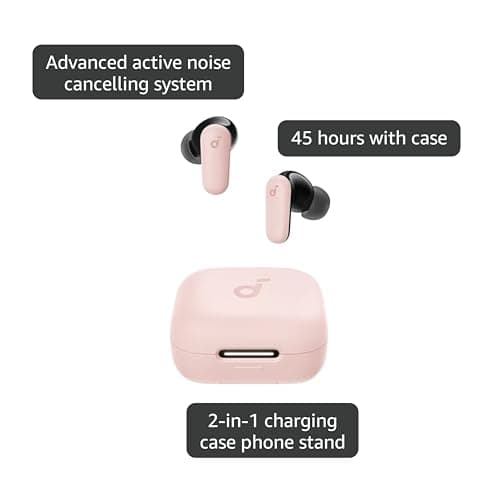 Soundcore P30i by Anker Noise Cancelling Earbuds, Strong and Smart Noise Cancelling, Powerful Bass, 45H Playtime, 2-in-1 Case and Phone Stand, IP54, Wireless Earbuds, Bluetooth 5.4 (Pink) 3