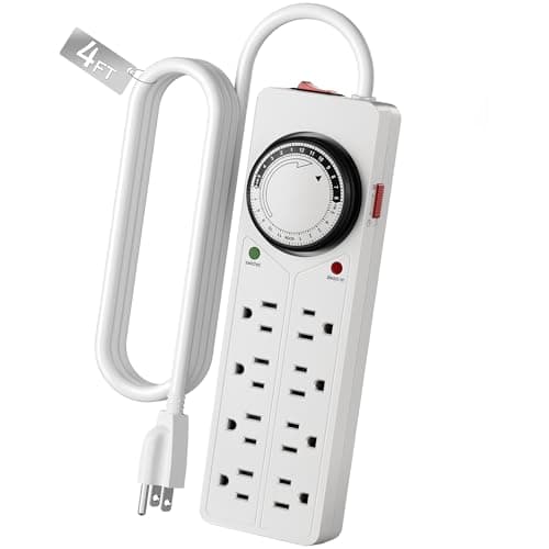 BN-LINK 8 Outlet Surge Protector with Mechanical Timer (4 Outlets Timed, 4 Outlets Always On) - White