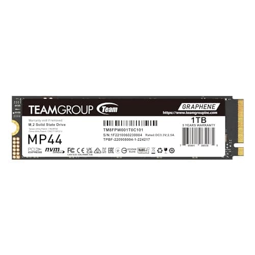 TEAMGROUP MP44 1TB SLC Cache Gen 4x4 M.2 2280 PCIe 4.0 with NVMe Laptop Desktop NUC NAS SSD (R/W Speed up to 7000/6000MB/s) TM8FPW001T0C101