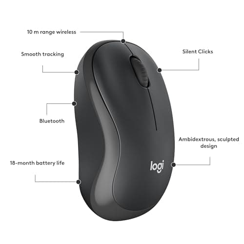 Logitech M240 Silent Bluetooth Mouse, Wireless, Compact, Portable, Smooth Tracking, 18-Month Battery, for Windows, macOS, ChromeOS, Compatible with PC, Mac, Laptop, Tablets - Graphite 3