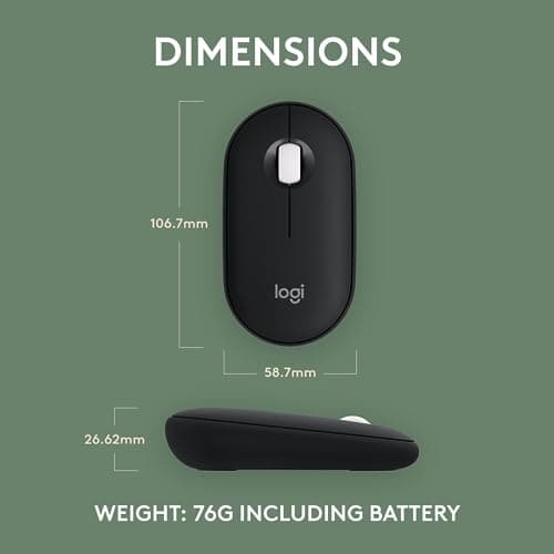Logitech Pebble Mouse 2 M350s Slim Bluetooth Wireless Mouse, Portable, Lightweight, Customizable Button, Quiet Clicks, Easy-Switch for Windows, macOS, iPadOS, Android, Chrome OS - Black 3