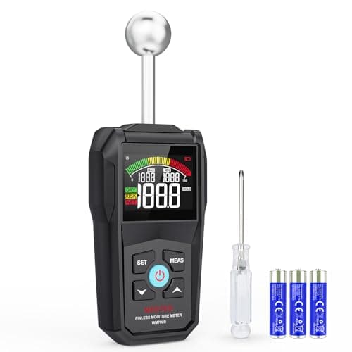 MESTEK Pinless Moisture Meter for Wood, Walls & Drywall, Digital Moisture Detector, Concrete Moisture Meter & Firewood Reader, Detects up to 40mm Below Surface with 3-Color LCD Display, Audible Alarm