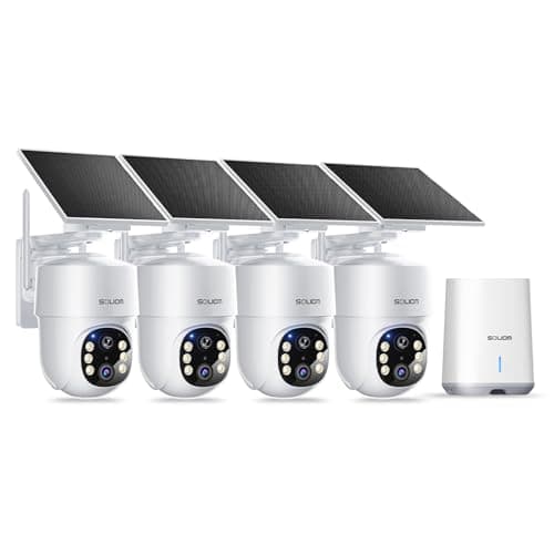 SOLIOM- 5MP Security Cameras Wireless Outdoor, No Subscription,4-Cam Pack, Solar Powered Home Security Camera with 360° Auto Tracking, Pan & Tilt, 3K Color Night Vision,5G & 2.4G Router Compatible
