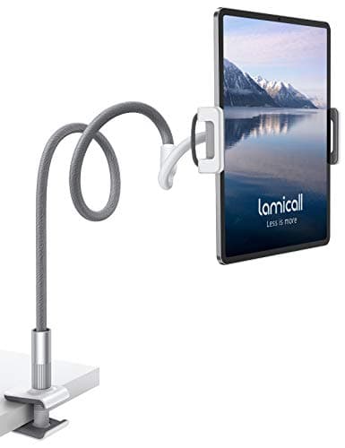 Lamicall Gooseneck Tablet Holder, Tablet Stand : Flexible Arm Clip Tablet Mount Compatible with iPad mini Pro Air, Kindle, Switch, Galaxy Tabs, More 4.7-10.5" Devices - Gray