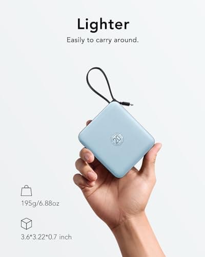 VRURC 10000mAh Portable Charger for iPhone with Built-in Cables, PD 20W Fast Charging Power Bank, Battery Pack for iPhone 16 15 14 13 Samsung Galaxy S25 S24 Series Android, Blue(1 Pack) 2