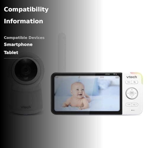 VTech RM5754HD RM5754HD Smart Wi-Fi 1080p Video Baby Monitor System with 5-in. Display, Night-Light, and Remote Access, White 3