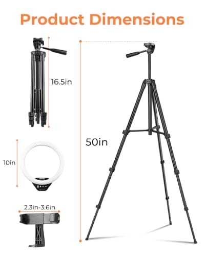 Sensyne 10'' Ring Light with 50'' Extendable Tripod Stand, LED Circle Lights with Phone Holder for Live Stream/Makeup/YouTube Video/TikTok, Compatible with All Phones 4