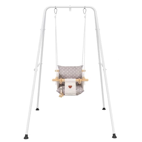 Baby Swing with Stand, Swing Set for Infant, Outdoor Indoor Swing Set with Canvas Cushion Seat (White)