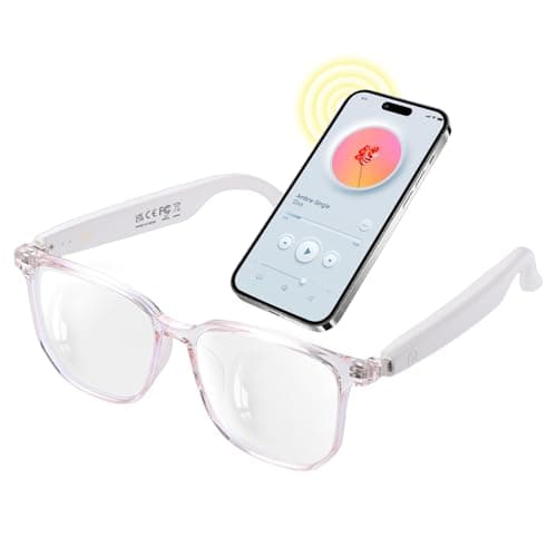 GenXenon Smart Glasses for Women, Clear Frame Blue Light Glasses, Magnetic Charging, Open-Ear Design, Voice Assistant, Bluetooth Glasses with Speakers, Audio Eyeglasses for Working Gaming (GS03-C)