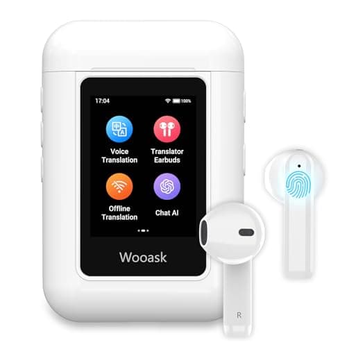 Wooask A8 Translation Earbuds, AI Translation Earbuds Real Time No APP Needed, No Subscription, 2025 Latest Two-Way Translator Device Support ChatGPT/Recording for Travel, Business, Learning Language