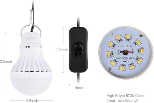 Onite USB LED Light Bulb, Emergency Backup Lighting for Camping, Garage, Power Outage Preparedness, for Portable Power Station & Solar Panel, Outdoor Lantern with Hook & 8.4ft Cord, Warm White (1) 2