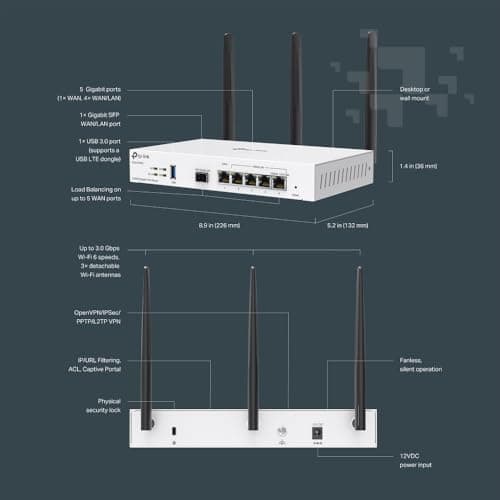 TP-Link Festa FR365, AX3000 WiFi 6 VPN Router, Up to 5 Gigabit WAN + 1 USB 3.0 WAN + 1 SFP, Self-Organizing Network, Free Cloud, Load Balance, Mesh, Seamless Roaming, Does not Work with Omada 2