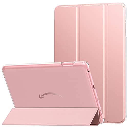 MoKo Case Fits All-New Amazon Kindle Fire HD 8 & 8 Plus Tablet(12th Generation/10th Generation, 2024/2022/2020 Release) 8",Trifold Stand Cover with Translucent Backshell with Auto Wake/Sleep,Rose Gold