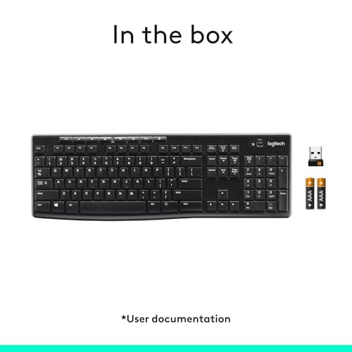 Logitech K270 Wireless Keyboard for Windows, 2.4 GHz Wireless, Full-Size, Number Pad, 8 Multimedia Keys, 2-Year Battery Life, Compatible with PC, Laptop, Black 3