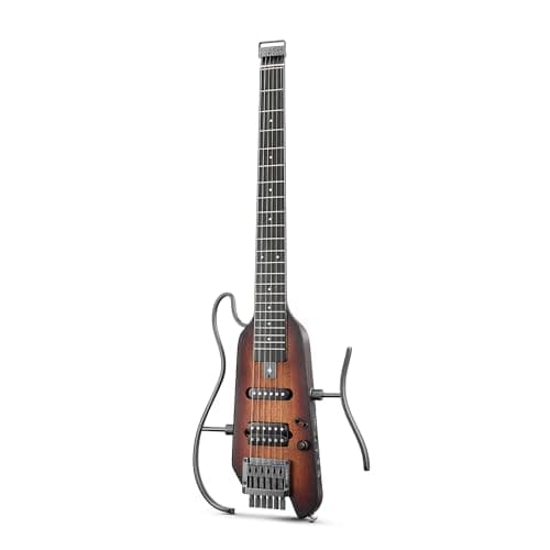 Donner HUSH X Electric Guitar Kit - Featherlight Headless Guitar, Great for Travel and Practice, Mahogany Solid Body with Easy Assemble Stands, Gig Bag, All Accessories, Sunburst