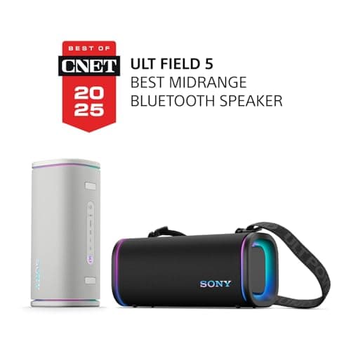 Sony ULT Field 5 Wireless Portable Bluetooth Speaker, IP67 Waterproof, Dustproof, and Rustproof with Enhanced Bass, 25 Hour Battery, 360° Party Light, and Shoulder Strap (SRSULT50B), Black 2
