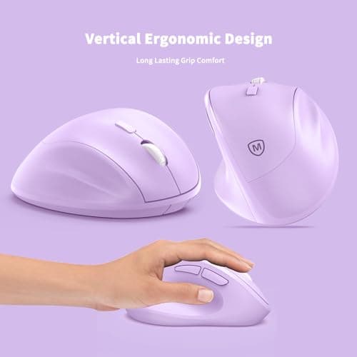 Ergonomic Wireless Mouse with USB Receiver for PC Computer, Laptop and Desktop, Ergo Mouse Vertical with Silent Clicks Long Battery Life, Up to 1600 DPI & 1 AA Battery Powered, Purple 2