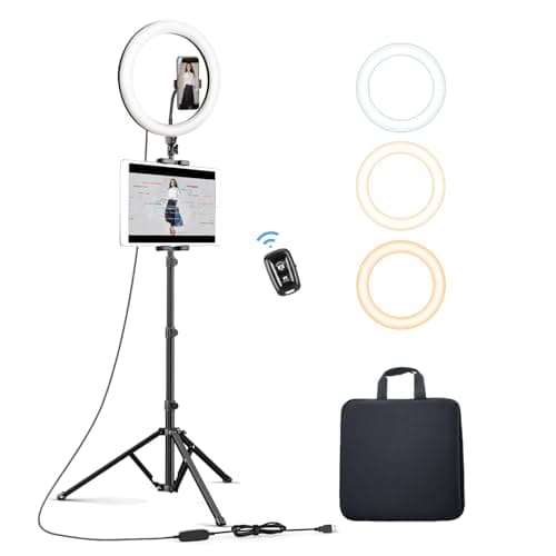 Elitehood 12’’ Ring Light with Tripod Stand (72’’ Tall) & iPad/Phone Holder, Dimmable Selfie Circle LED Lights Ringlight for Video Recording, Conference, Makeup, Laptop, Computer, Webcam, YouTube