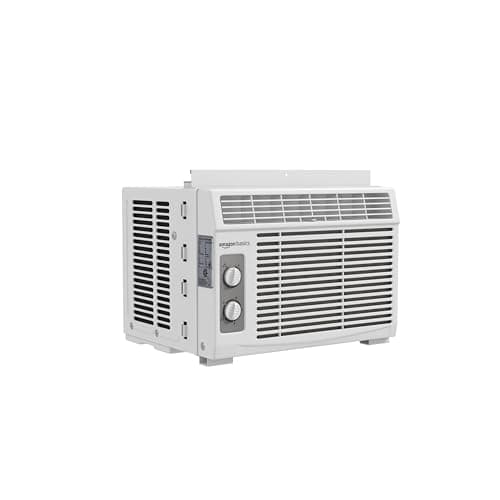 Amazon Basics 5000-BTU Small Window Air Conditioner, Up to 150 Sqf, Window AC Units with Cool and Fan Functions, Washable Filter, Adjustable Window Kit, Intuitive Mechanical Controls, White
