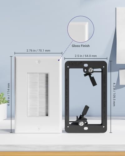 VCE Brush Wall Plate Cable Pass Through with Bracket, Decorator Cover for Low Voltage Cables - White, 2-Pack 3