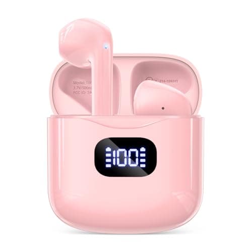 KTGEE Wireless Earbuds Bluetooth 5.3 Headphones, 40Hrs Playback Stereo Ear Buds with LED Display Charging Case IPX7 Waterproof in-Ear Earphones with Mic for Phone Tablet Laptop Sports, Pink
