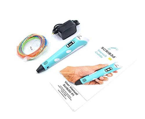 SCRIB3D P1 3D Printing Pen with Display - Includes 3D Pen, 3 Starter Colors of PLA Filament, Stencil Book + Project Guide, and Power adapter 3
