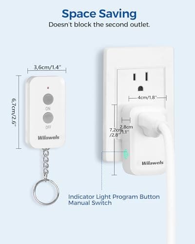 Remote Control Outlet Plug Wireless On Off Power Switch, WILAWELS Wireless Remote Light Switch for Lamp, Light, Fan, Programmable, Compact, 100ft RF Range, FCC Listed, Battery Included W02RC1106 3