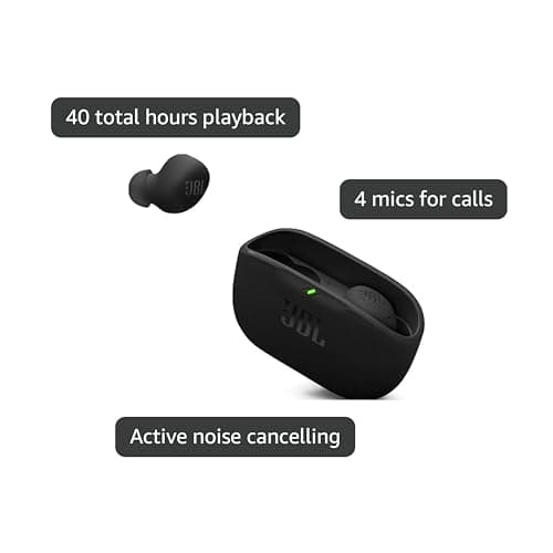 JBL Vibe Buds 2 - True Wireless Noise Cancelling Earbuds with JBL Pure Bass Sound & Smart Ambient technology, 4mics for crisp, clear calls, up to 40Hrs of Playback, IP54 Dust & Water resistant (Black) 2