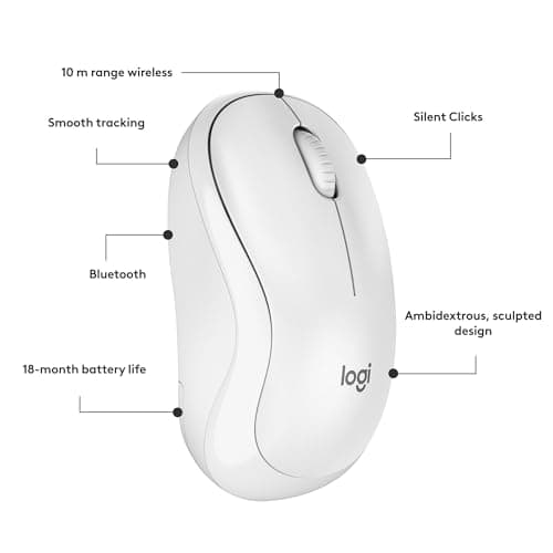 Logitech M240 Silent Bluetooth Mouse, Wireless, Compact, Portable, Smooth Tracking, 18-Month Battery, for Windows, macOS, ChromeOS, Compatible with PC, Mac, Laptop, Tablets - Off White 4