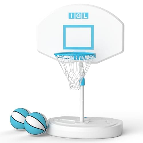 IGL Pool Basketball Hoop Poolside, Height Adjustable Swimming Basketball Hoop Outdoor for Pool, Anti-rust Stainless Steel Rim, Portable Basketball Goal System, Fillable Base, Includes 2 Balls and Pump