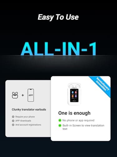 Wooask A8 Translation Earbuds, AI Translation Earbuds Real Time No APP Needed, No Subscription, 2025 Latest Two-Way Translator Device Support ChatGPT/Recording for Travel, Business, Learning Language 5