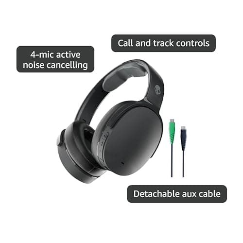 Skullcandy Hesh ANC Wireless Over-Ear Bluetooth Headphones with Extra USB-C Charging Cable, Active Noise Canceling, 22 Hrs Battery, Foldable Lightweight Design, Microphone iPhone Android - True Black 4