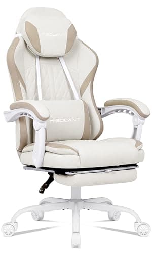 Misolant Gaming Chair, Fabric Gamer Chair with footrest for Adults, High Back Ergonomic Computer Game Chair with Adjustable Headrest and Massage Lumbar Support, 90-155° Recline Free, Beige
