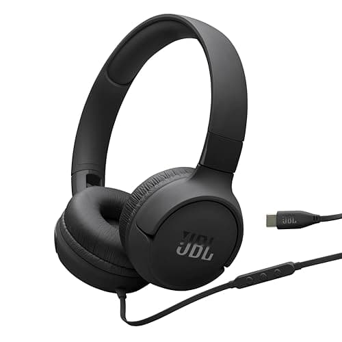 JBL Tune 520C - USB-C Wired on-Ear Headphones with Hi-Res Audio Support, JBL Pure Bass Sound, Comfort fit, USB-C connectivity, 3-Button Remote with Microphone and EQ presets Control (Black)