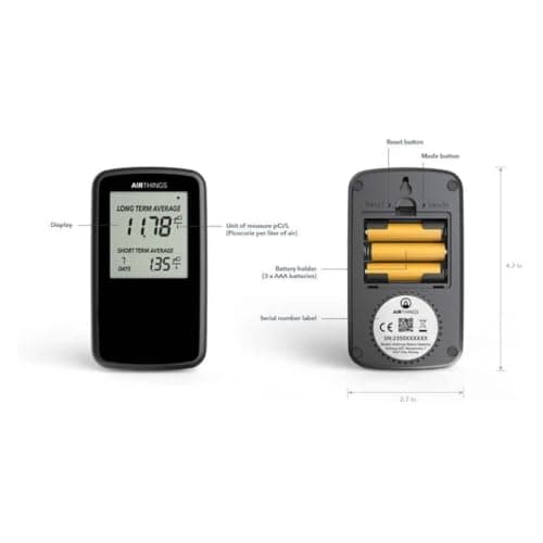 Airthings Battery-Operated Lightweight Digital Home Radon Detector with LCD Display for Continuous and Long-Term Monitoring 3