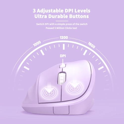 Ergonomic Wireless Mouse with USB Receiver for PC Computer, Laptop and Desktop, Ergo Mouse Vertical with Silent Clicks Long Battery Life, Up to 1600 DPI & 1 AA Battery Powered, Purple 5