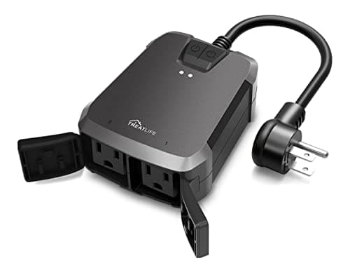 TREATLIFE 2 in 1 Outdoor Smart Dimmer Plug, 2 Individual Control Sockets, 600W, Compatible with Alexa, Google Home, IP64 Dimmer for Outdoor String Lights, Dusk to Dawn, 2.4GHz WiFi Only