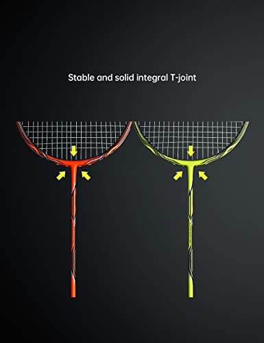 WOED BATENS -2 Player Badminton Set, Carbon Fiber Badminton Rackets Badminton Racquet for Backyards Gym with 3 Shuttlecocks 2 Grip Tape and 1 Badminton Bag, Yellow Orange 3